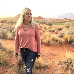 New Mauve top with leopard trim